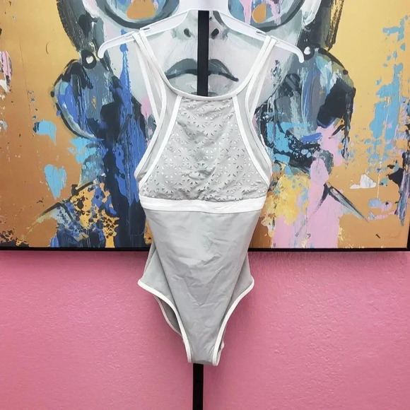 Skye Gray and White One Piece Swimming Suit - Picture 1 of 6